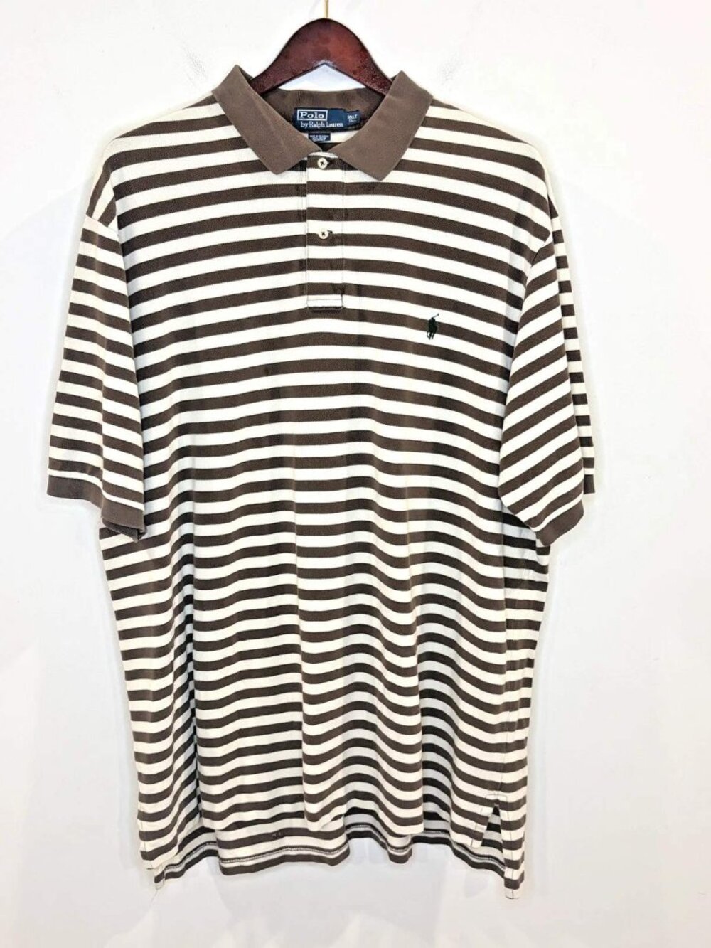 Polo Ralph Lauren Mesh Polo Shirt 3XLT Short Sleeve Cotton Brown Stripe Pony